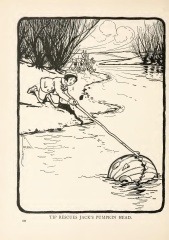 Tip is on his knees on the riverbank, looking worried, and reaching for Jack's head
with a long stick.
